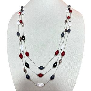 New York & Company Silver Triple Strand Beaded Necklace